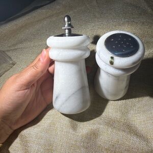 Vintage HIMARK Marble Salt and Peppermill Set - White Gray - Original Box